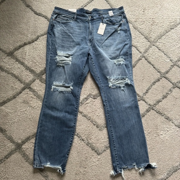 Judy Blue jeans Destroy Get Something Straight Mid Rise raw hem 24W new - Picture 2 of 14